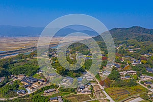 Aerial view of Yangdong Folk Village in Republic of Korea