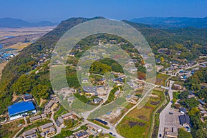 Aerial view of Yangdong Folk Village in Republic of Korea