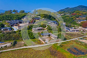 Aerial view of Yangdong Folk Village in Republic of Korea