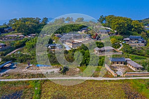 Aerial view of Yangdong Folk Village in Republic of Korea