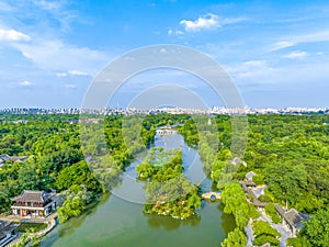 Aerial view Yangzhou Slender West Lake Yangzhou Slender West Lake scenic spot and Daming Temple, Jiangsu province, China