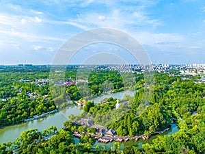 Aerial view Yangzhou Slender West Lake Yangzhou Slender West Lake scenic spot and Daming Temple, Jiangsu province, China