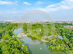 Aerial view Yangzhou Slender West Lake Yangzhou Slender West Lake scenic spot and Daming Temple, Jiangsu province, China