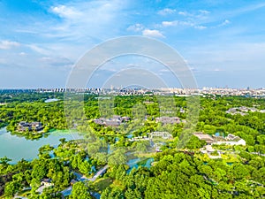 Aerial view Yangzhou Slender West Lake Yangzhou Slender West Lake scenic spot and Daming Temple, Jiangsu province, China