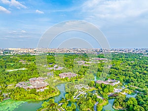 Aerial view Yangzhou Slender West Lake Yangzhou Slender West Lake scenic spot and Daming Temple, Jiangsu province, China