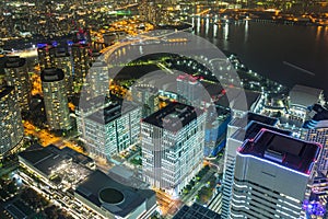 Aerial view of Yokohama city at night