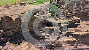 Aerial View of Yongmeori Coastal Walk on Jeju Island, South Korea. Rough Geological Formation Made with Erosion