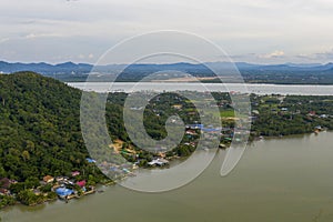 Aerial view of Yor island Floating Fisherman village