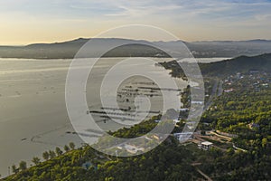 Aerial view of Yor island Floating Fisherman village