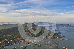 Aerial view of Yor island Floating Fisherman village