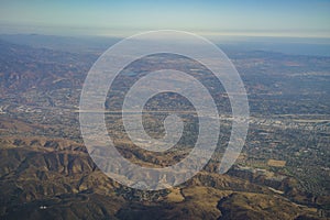 Aerial view of Yorba Linda, view from window seat in an airplane photo
