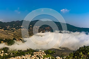 Aerial view of Yuanyang county in Honghe Prefecture in southeastern Yunnan province, China