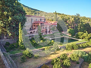 Aerial view of the Yuste monastery located in Extremadura Spain. Place where Emperor Charles V of Germany and I of Spain died
