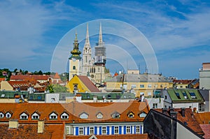 Aerial view on a Zagreb Cathedral in the bright sunny day...IMAGE