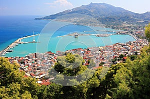 Aerial view of Zakynthos city. Zakynthos or Zante island, Ionian Sea, Greece.