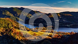 Aerial view of Zaovine Lake near Tara Mountain in Serbia