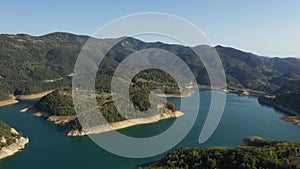 Aerial view at Zaovine lake from Tara mountain in Serbia