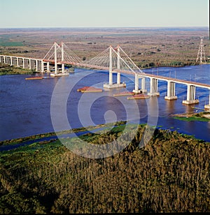 Aerial View of the Zarate Brazo Largo bridge, in Argentina, that crosses the Parana river between the province of Buenos Aires photo