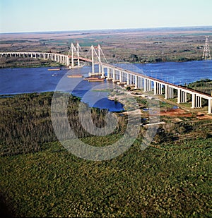 Aerial View of the Zarate Brazo Largo bridge, in Argentina, that crosses the ParanÃÂ¡ river between the province of Buenos Aires photo