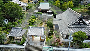Aerial view of the Zenonji Temple in Hojo, North of Matsuyama City
