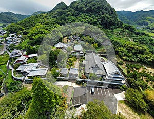 Aerial view of the Zenonji Temple in Hojo, North of Matsuyama City