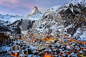 Aerial View on Zermatt Valley and Matterhorn Peak