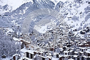 Aerial view on zermatt valley and matterhorn peak