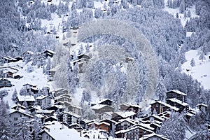 Aerial view on zermatt valley and matterhorn peak