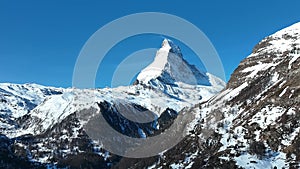 Aerial View on Zermatt Valley and Matterhorn Peak in the Morning,