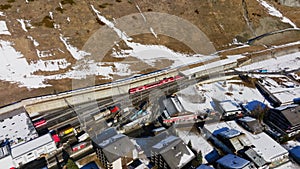 Aerial View on Zermatt Valley and Matterhorn Peak in the Morning,