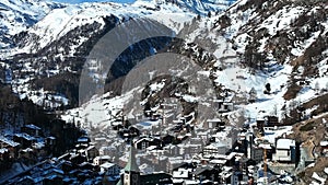 Aerial View on Zermatt Valley and Matterhorn Peak in the Morning,