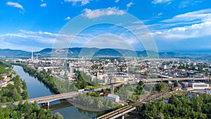 Aerial view of Zilina in Slovakia. View at city from bird sight. City from drone