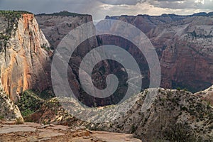 Aerial view of Zion National Park on a cloudy day