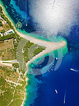 Aerial view of Zlatni rat beach in Bol.