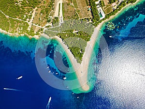 Aerial view of Zlatni rat beach in Bol.