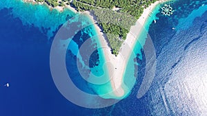 Aerial view of the Zlatni rat sandy beach on the island of Brac, Croatia