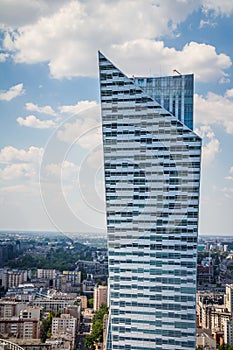Aerial view of the Zlota 44 residential skyscraper in Warsaw pol photo