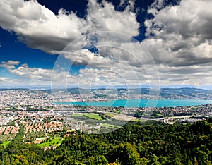 The aerial view of Zurich City