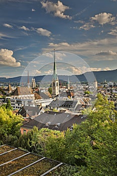 Aerial view of Zurich city center