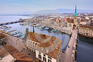 aerial view of Zurich skyline and the Limmat river  Switzerland