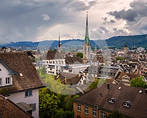 Aerial View of Zurich Skyline from University Vantage Point, Zurich, Switzerland