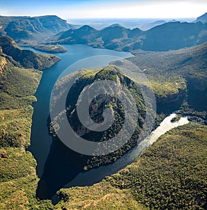 Aerial views of Blyde River Canyon and the three Rondavels in Graskop, Mpumalanga, South Africa