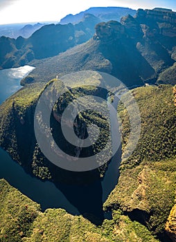 Aerial views of Blyde River Canyon and the three Rondavels in Graskop, Mpumalanga, South Africa