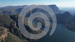 Aerial views of Blyde River Canyon and the three Rondavels in Graskop, Mpumalanga, South Africa