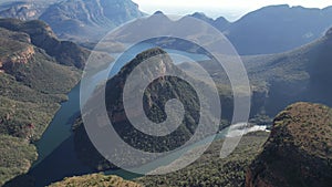 Aerial views of Blyde River Canyon and the three Rondavels in Graskop, Mpumalanga, South Africa