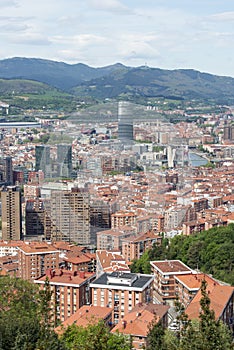 Aerial views of city center Bilbao, Bizkaia, Basque country, Spa