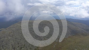 Aerial views of Mount Iremel in cloud, the Southern Urals