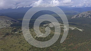 Aerial views of rige Zigalga in cloud, the Southern Urals