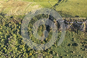 Aerial views of ruins and round sheepfolds at Gortmore in Northern Ireland