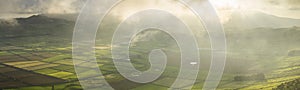 Aerial views on the typical abstract countryside of the east of Terceira Island, one of the islands of the AÃÂ§ores Azores photo